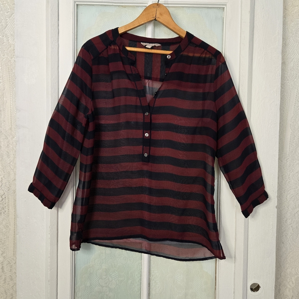 Banana Republic Burgundy Striped Sheer Blouse S